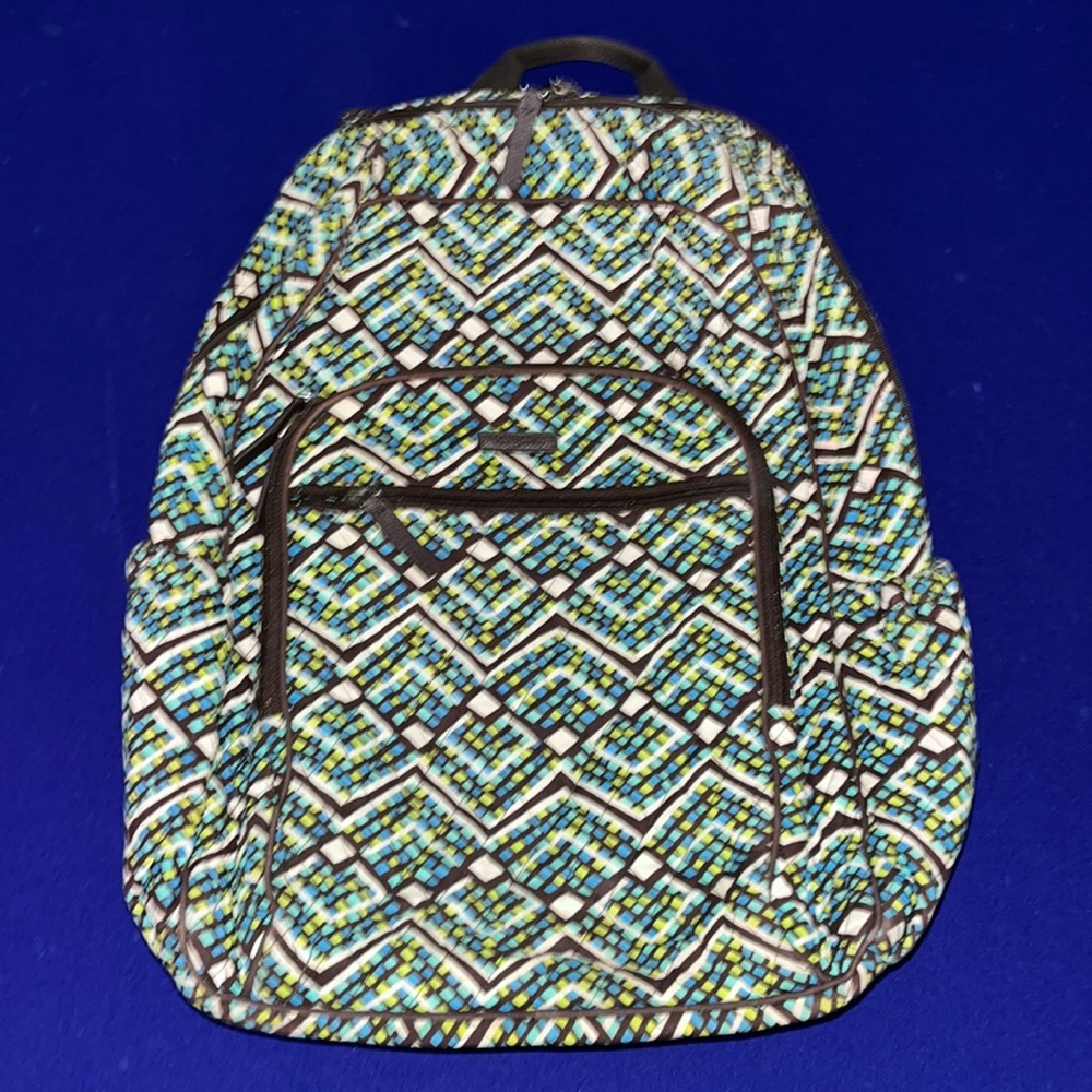 Vera Bradley Full Size Backpack in Rainforest Geometric Blue Green Brown